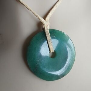 Jade Disc Necklace Quality! Vintage 2" Suede Cord